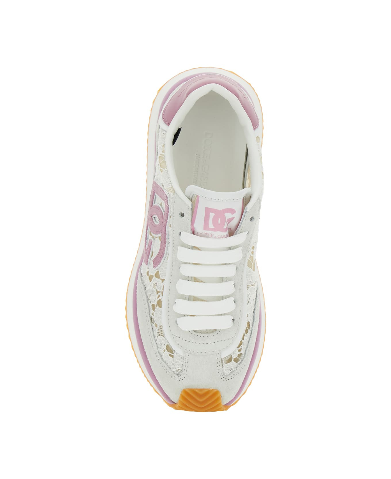 White Low Top With Lace Details And Dg Patch On The Side In Fabric And Suede Blend Woman - 4