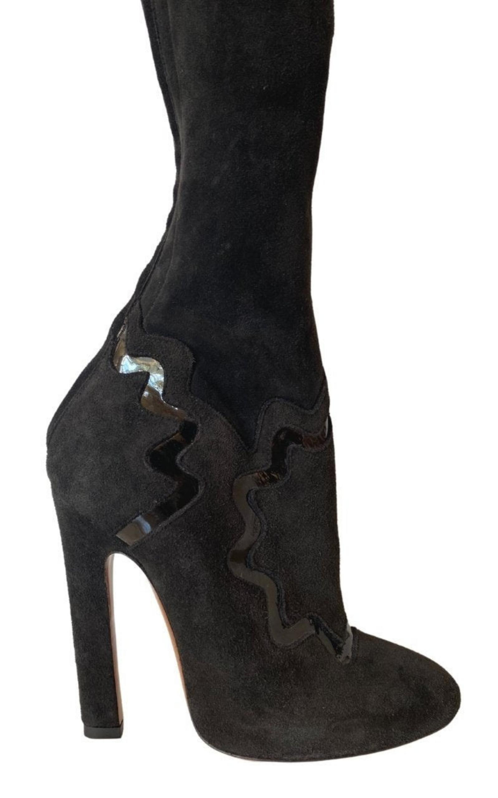 Thigh High Black Leather Studded Boots - 4