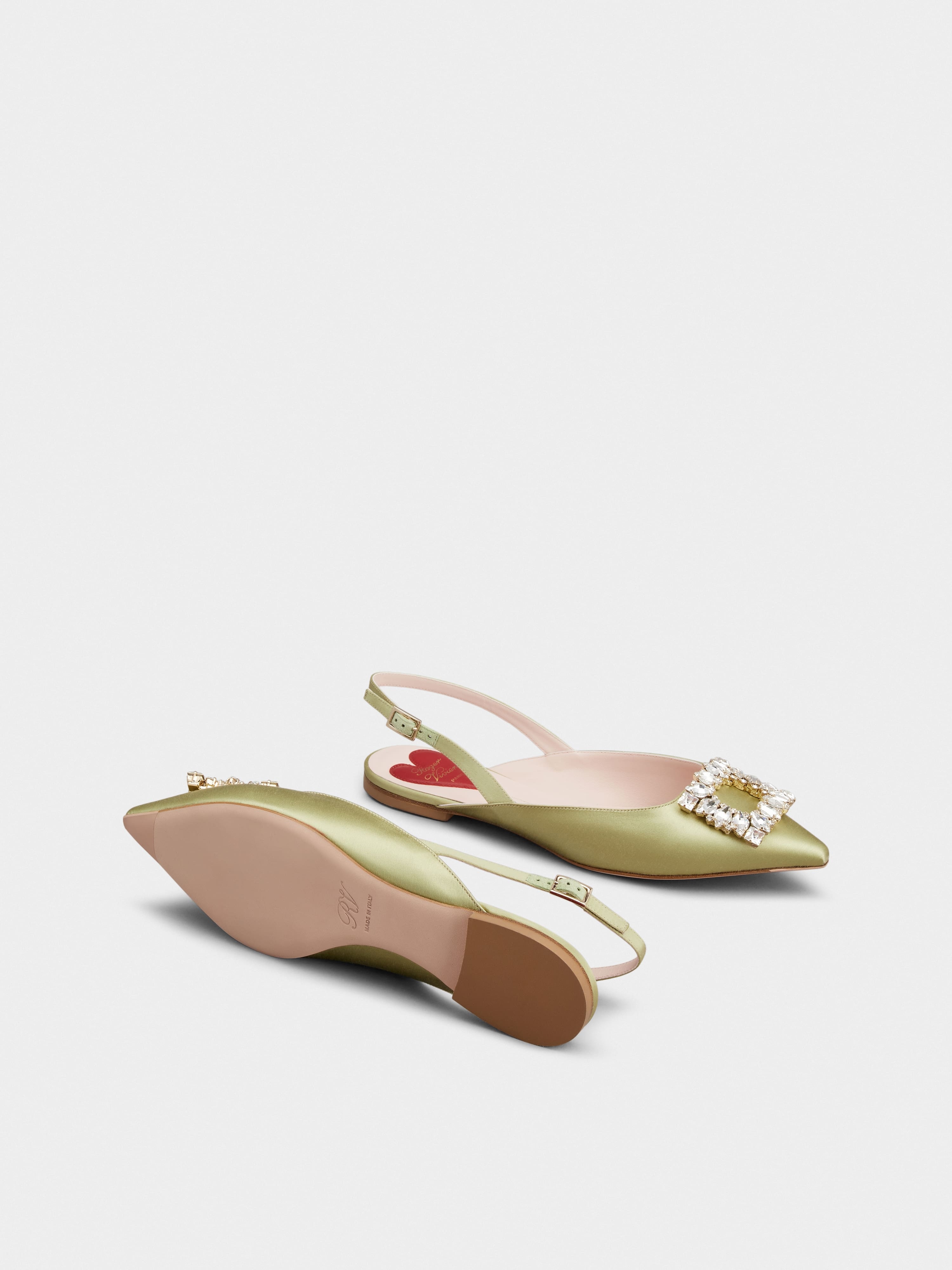 Strass Buckle Slingback Ballerinas in Satin - 5