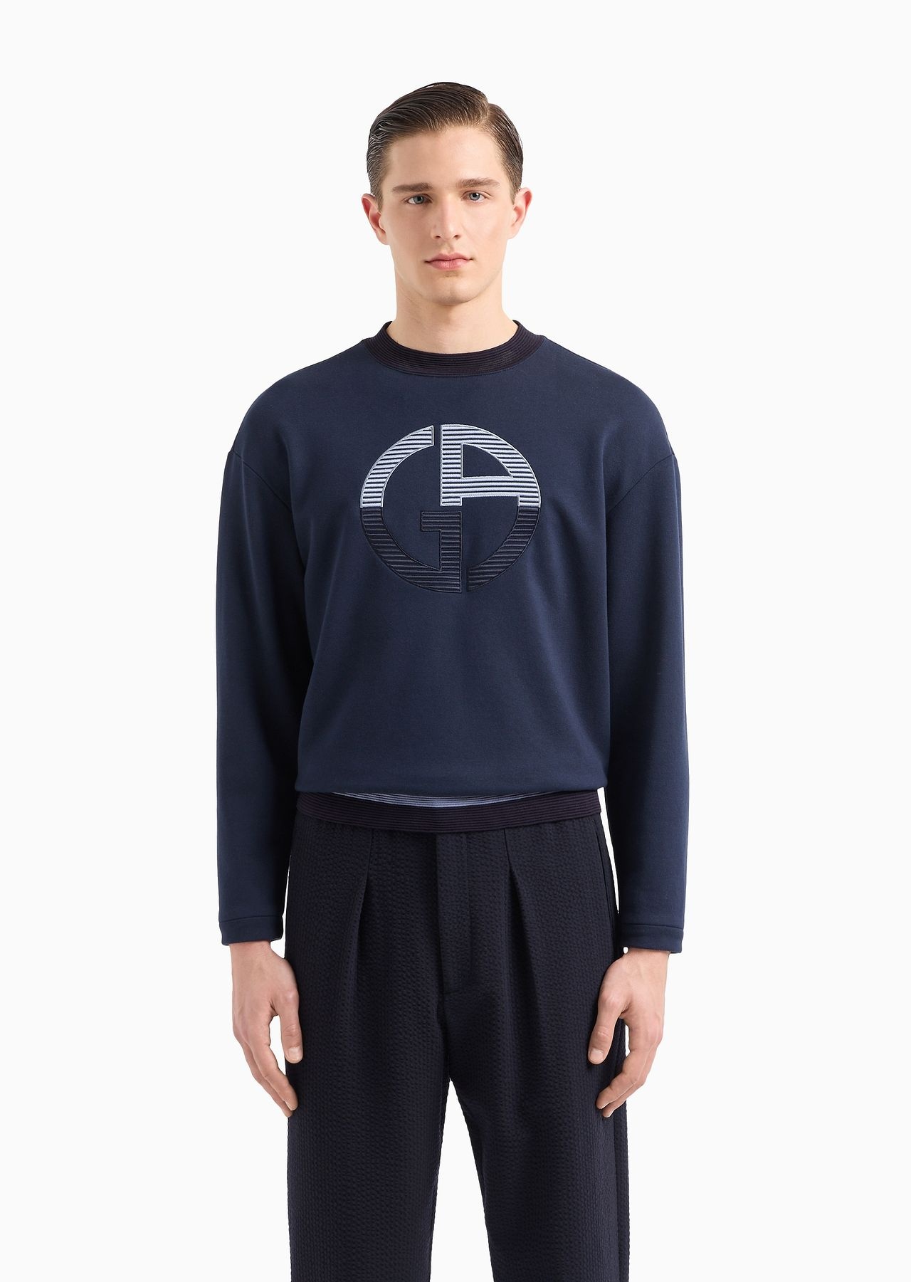 Cotton and cashmere crew-neck sweatshirt with oversized logo - 2