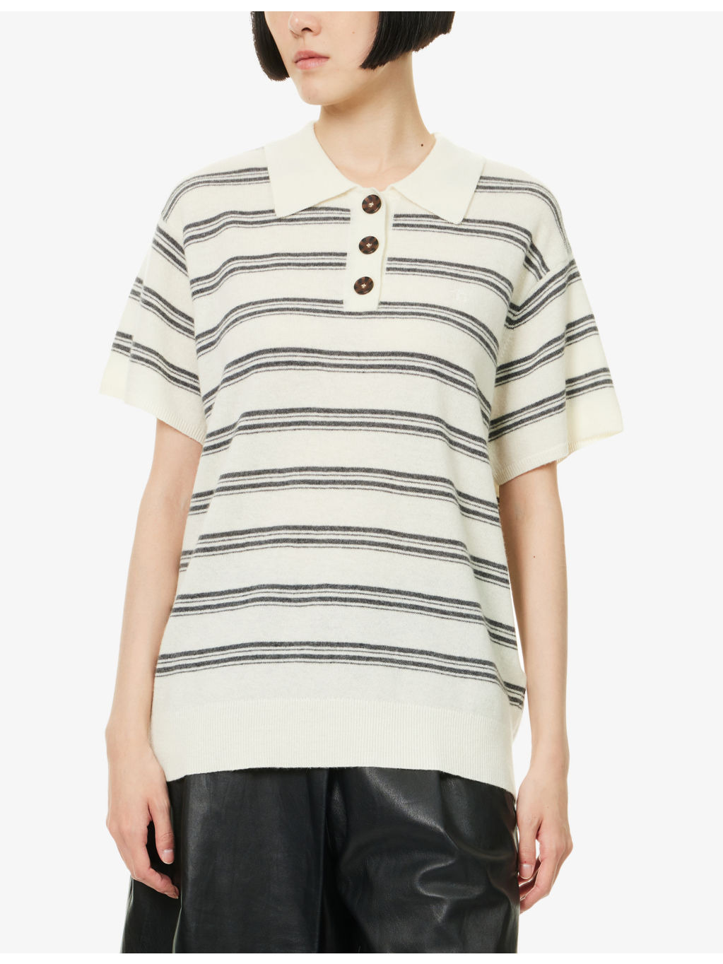 Striped Short-Sleeve Wool And Cashmere Polo Shirt - 3