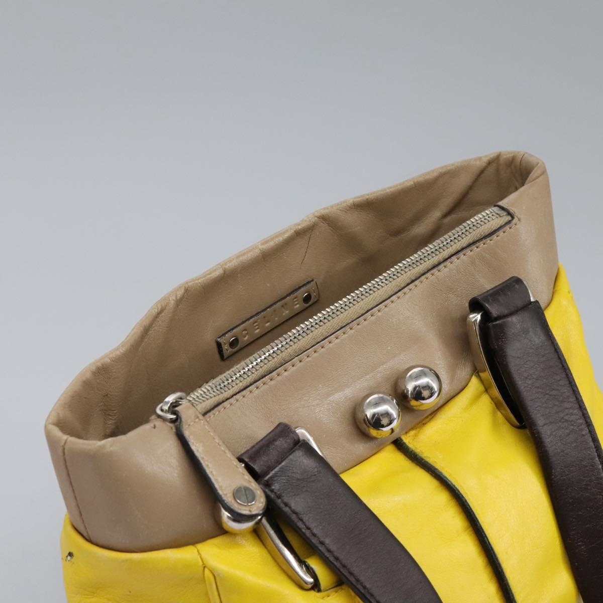 CELINE Hand Bag Leather Yellow Brown Silver - 9