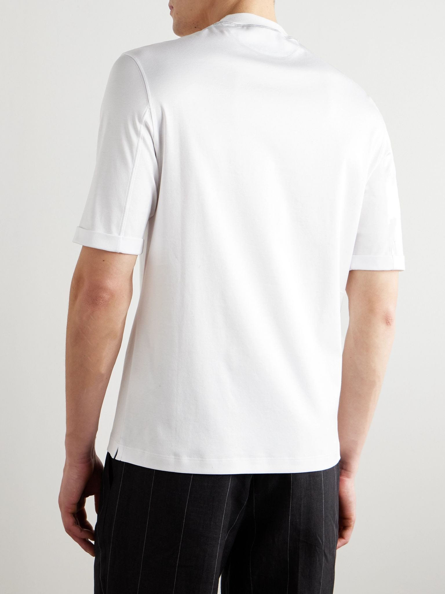 Mock-Neck Cotton-Jersey T-Shirt White - 4