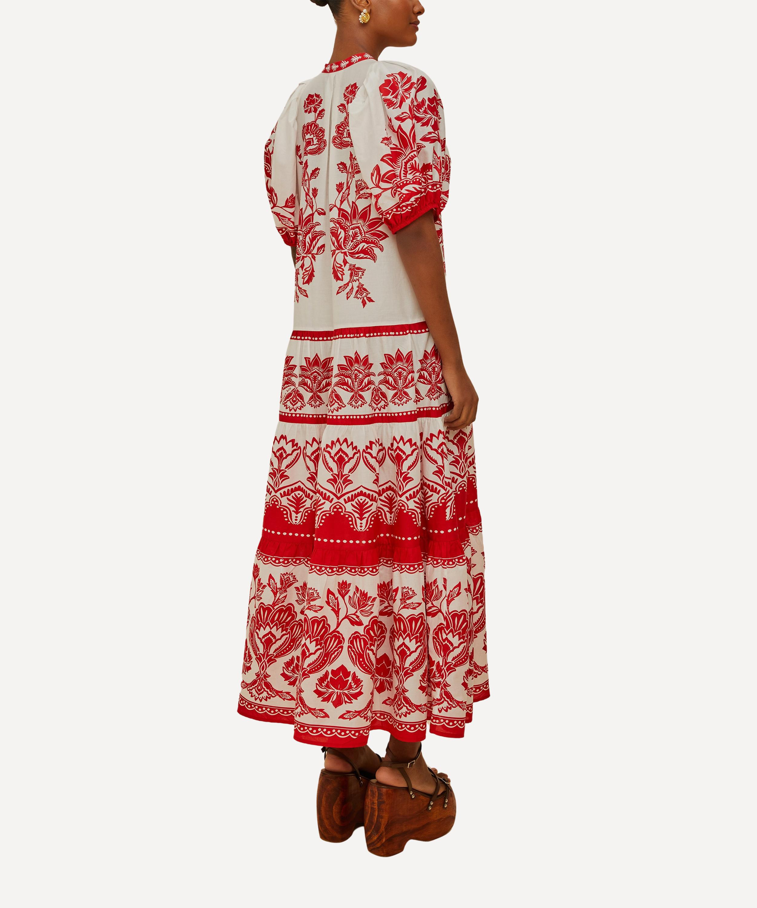 Off-White Boho Garden Short Sleeve Midi Dress - 2