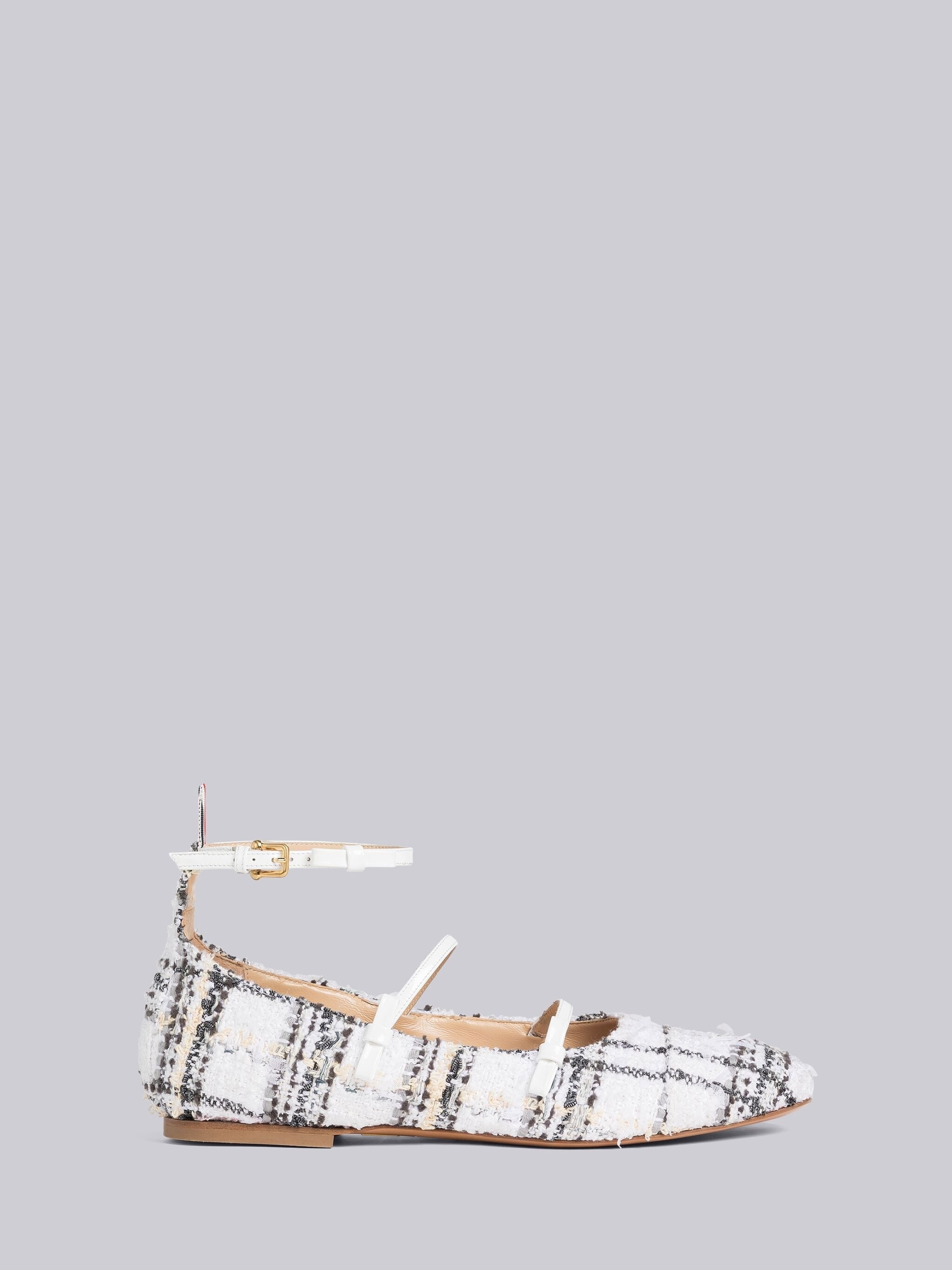 Plaid Ribbon Tweed Bow Strap Ballet Flat - 1