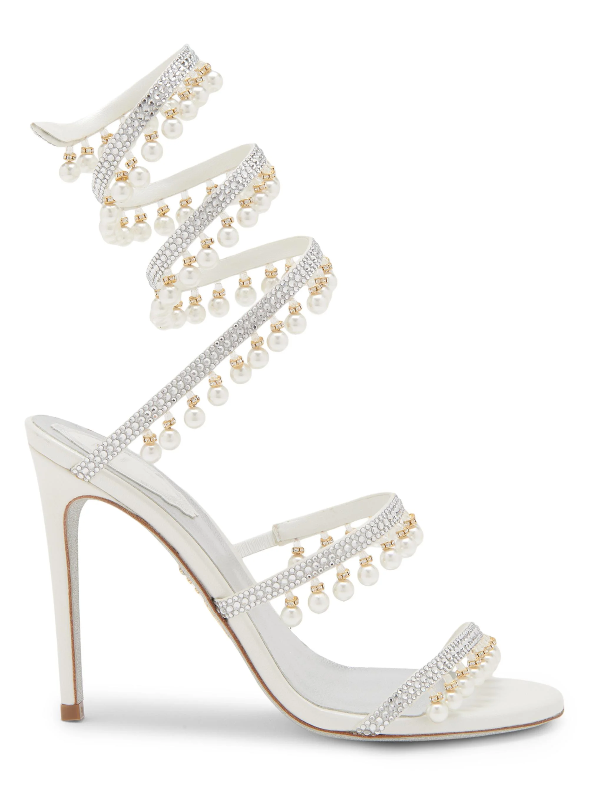 Women's 105MM Chandelier Imitation Pearl Satin Sandals - Ivory Crystal - 1