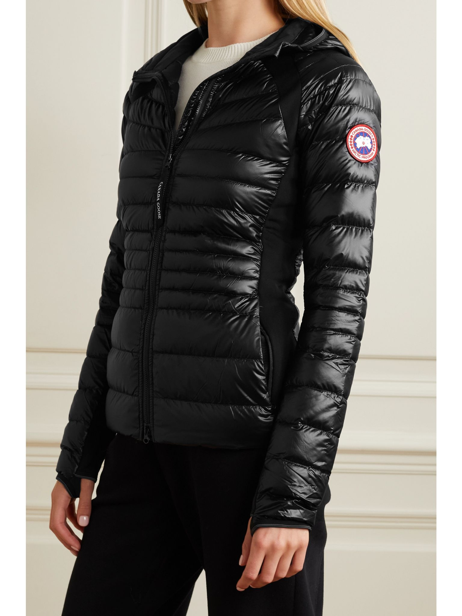 Hybridge Lite hooded stretch jersey-trimmed quilted shell down jacket Black - 3