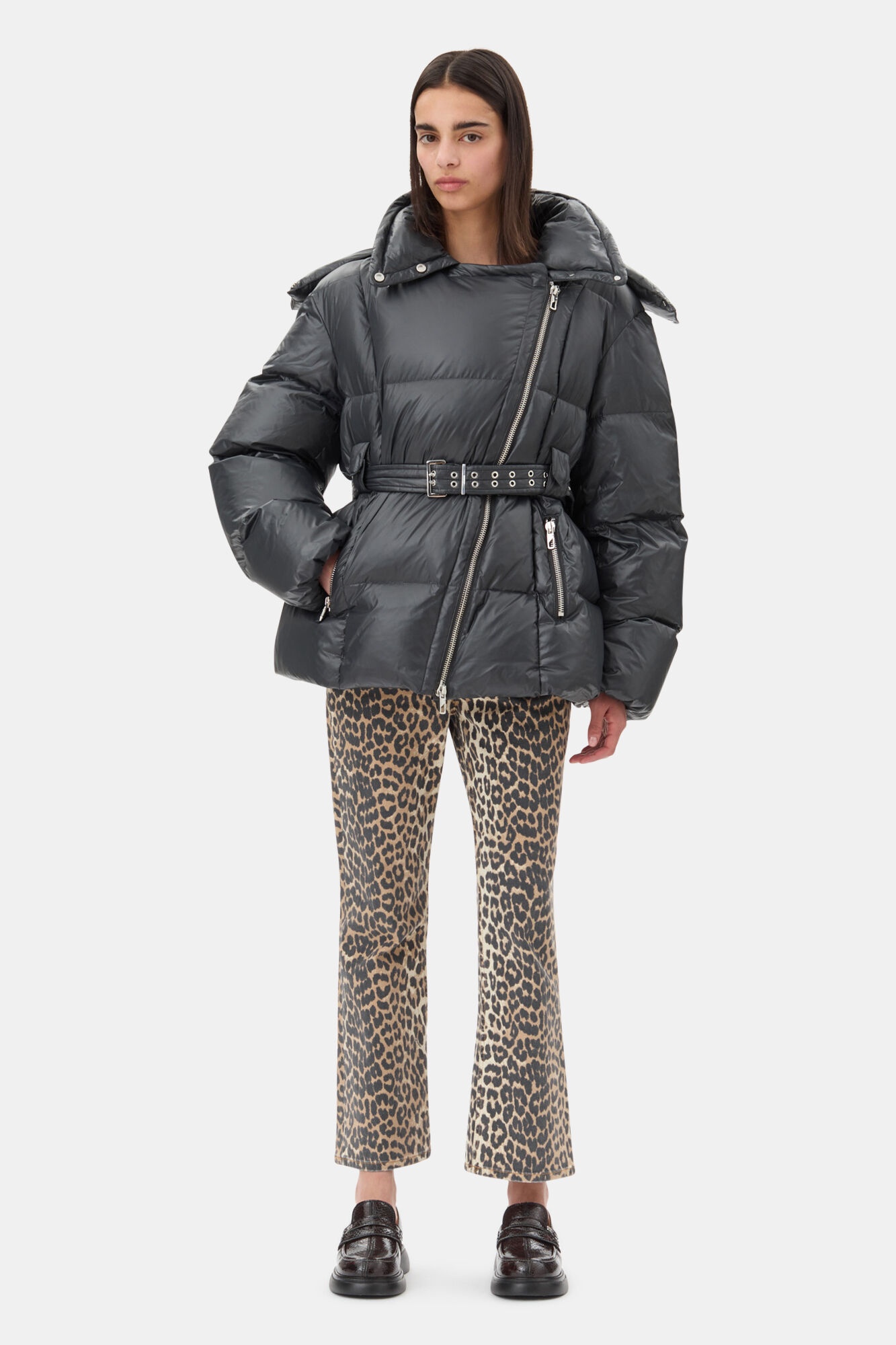 BLACK SHINY NYLON PUFFER JACKET - 3