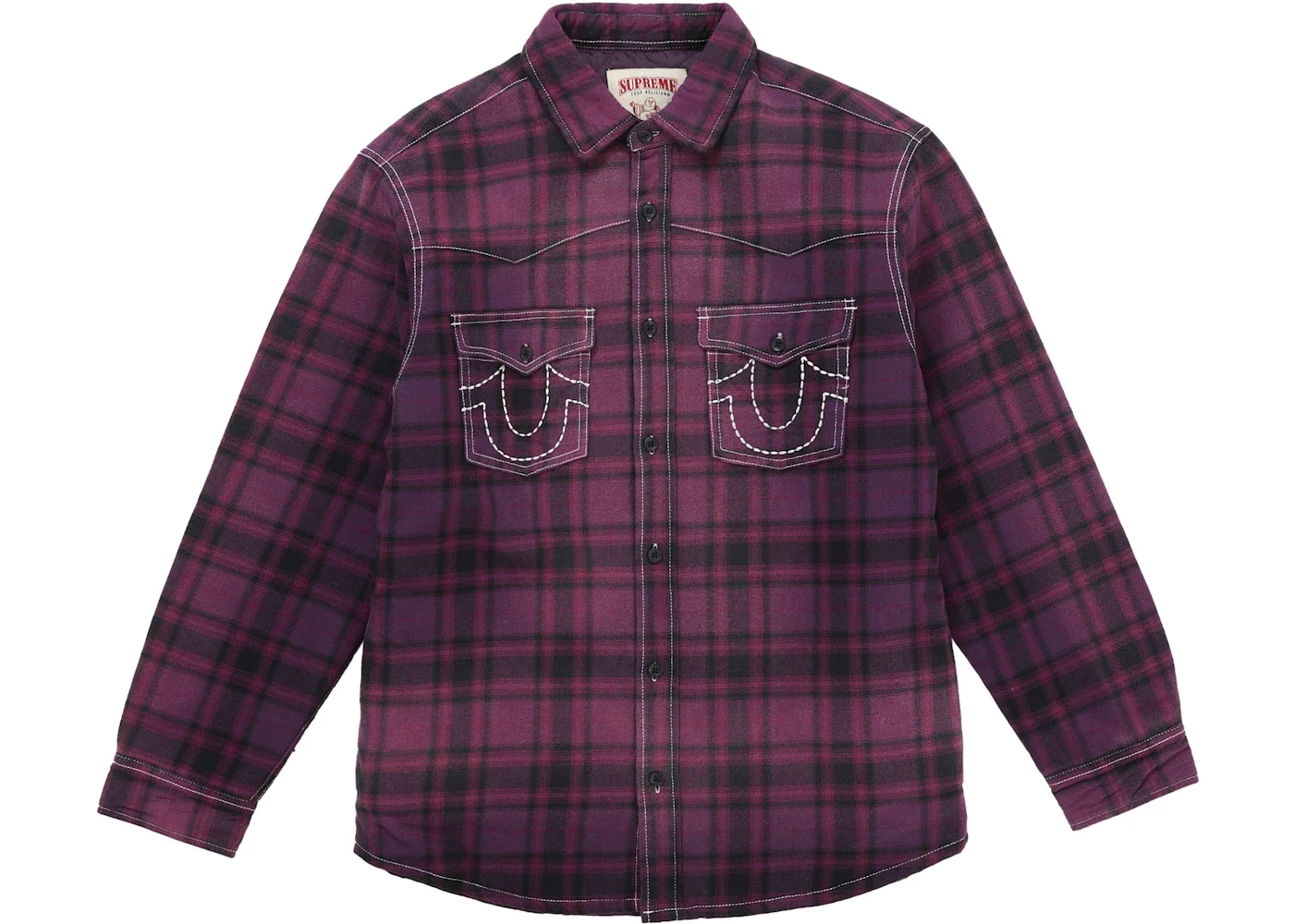 Supreme True Religion Quilted Lined Plaid Flannel Shirt Purple - 1
