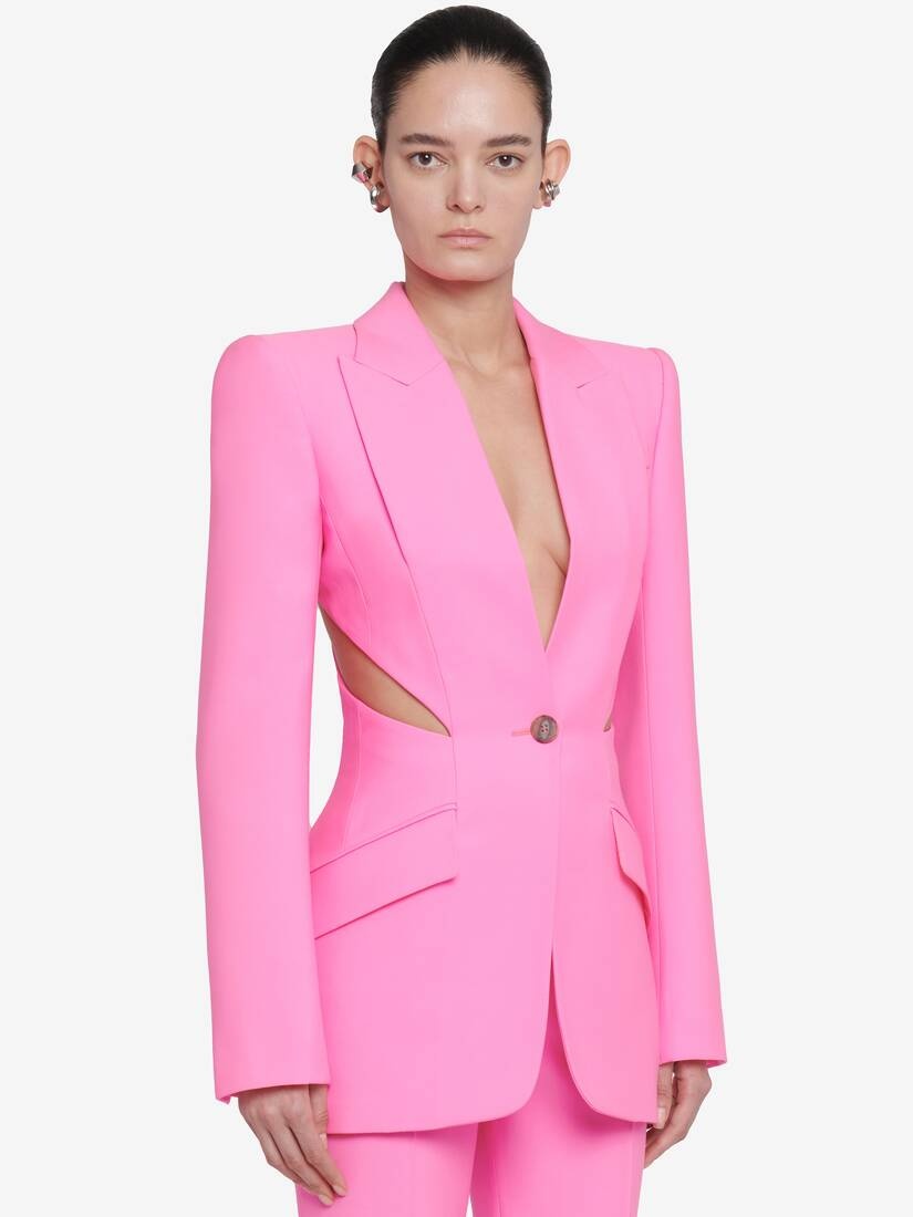 Women's Slashed Single-breasted Jacket in Psychedelic Pink - 5