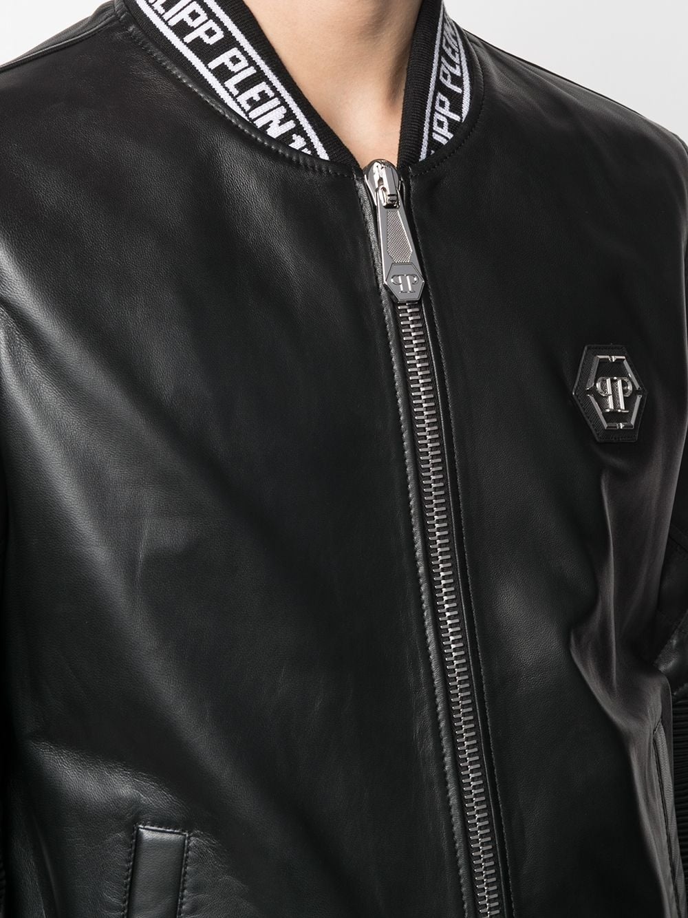 leather jacket with logo elastic - 5