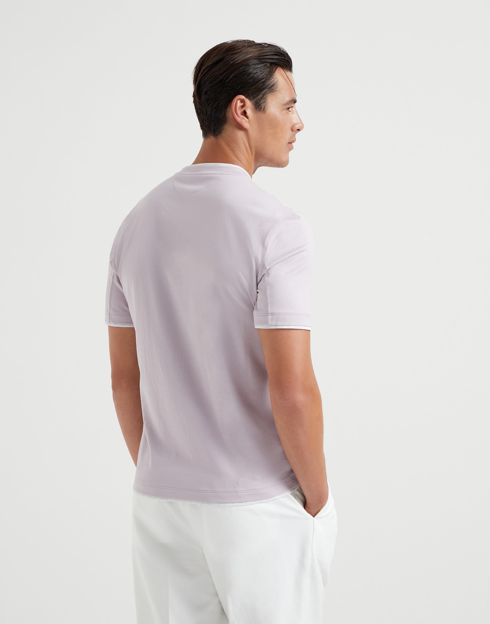 Cotton jersey crew neck T-shirt with faux-layering - 2