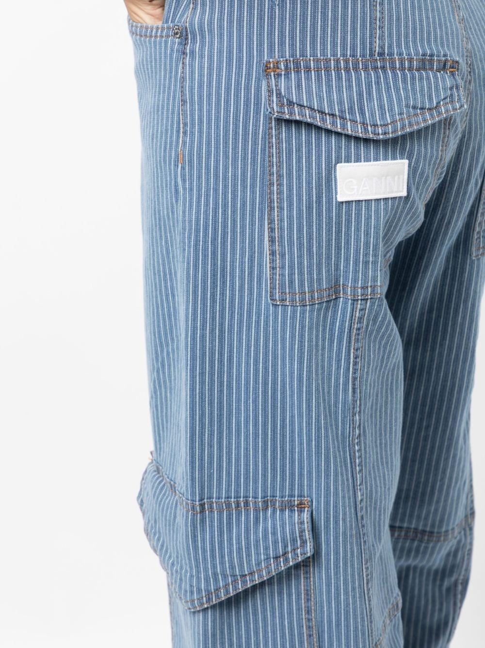 stripe-pattern cargo jeans - 5