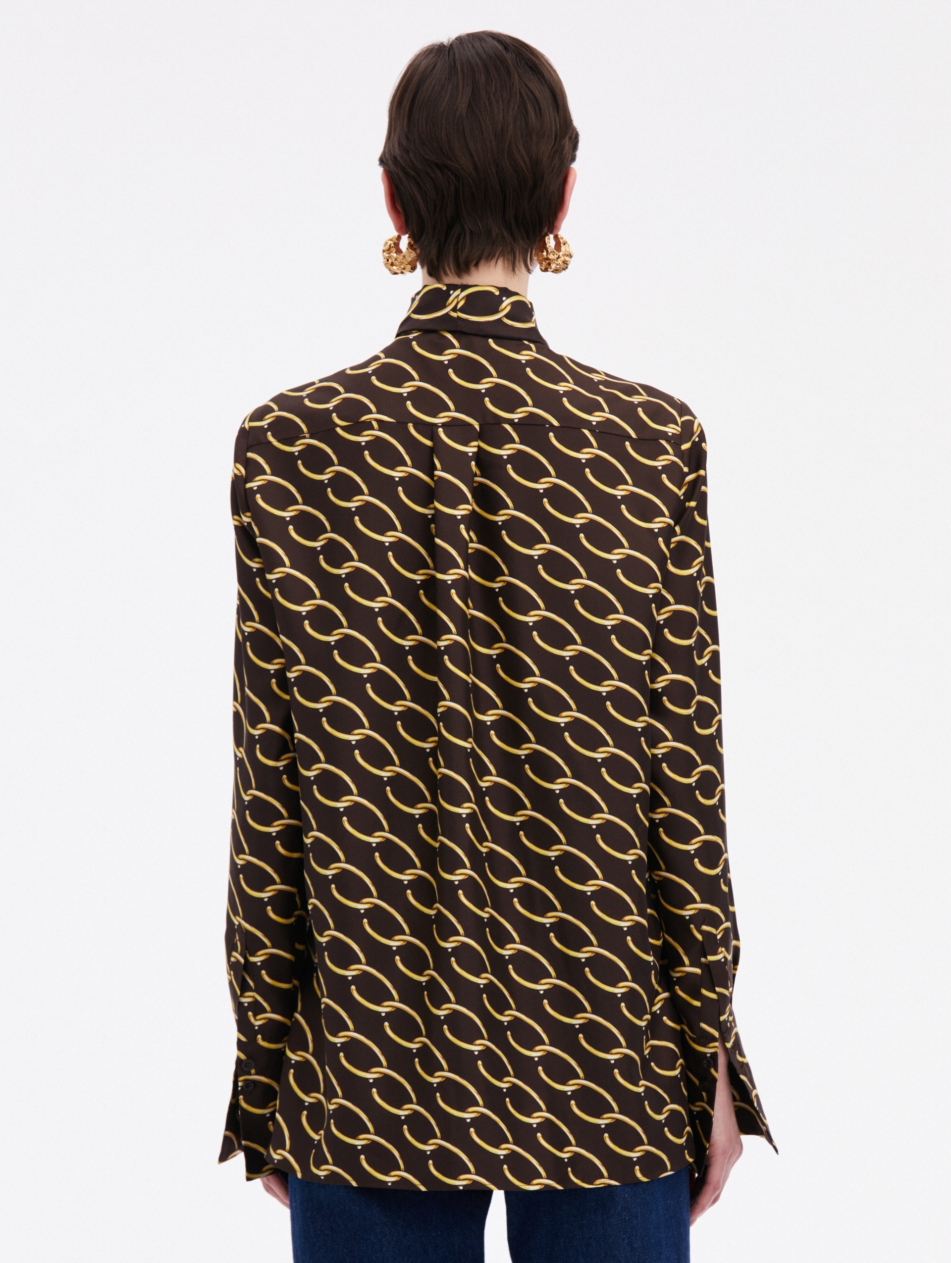 OSCAR CHAIN-LINK SILK TWILL BLOUSE - 3