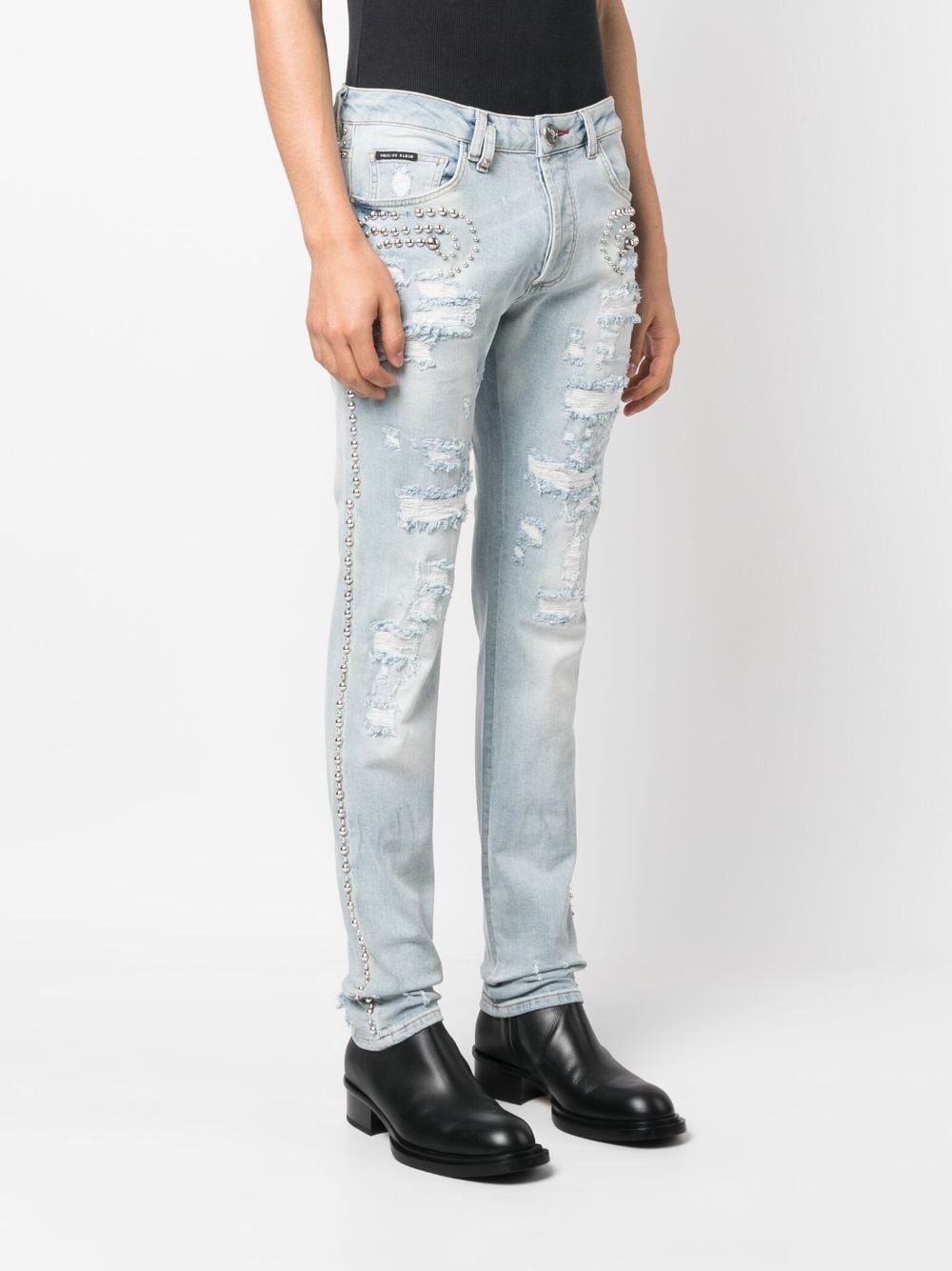stud-embellished distressed jeans - 3