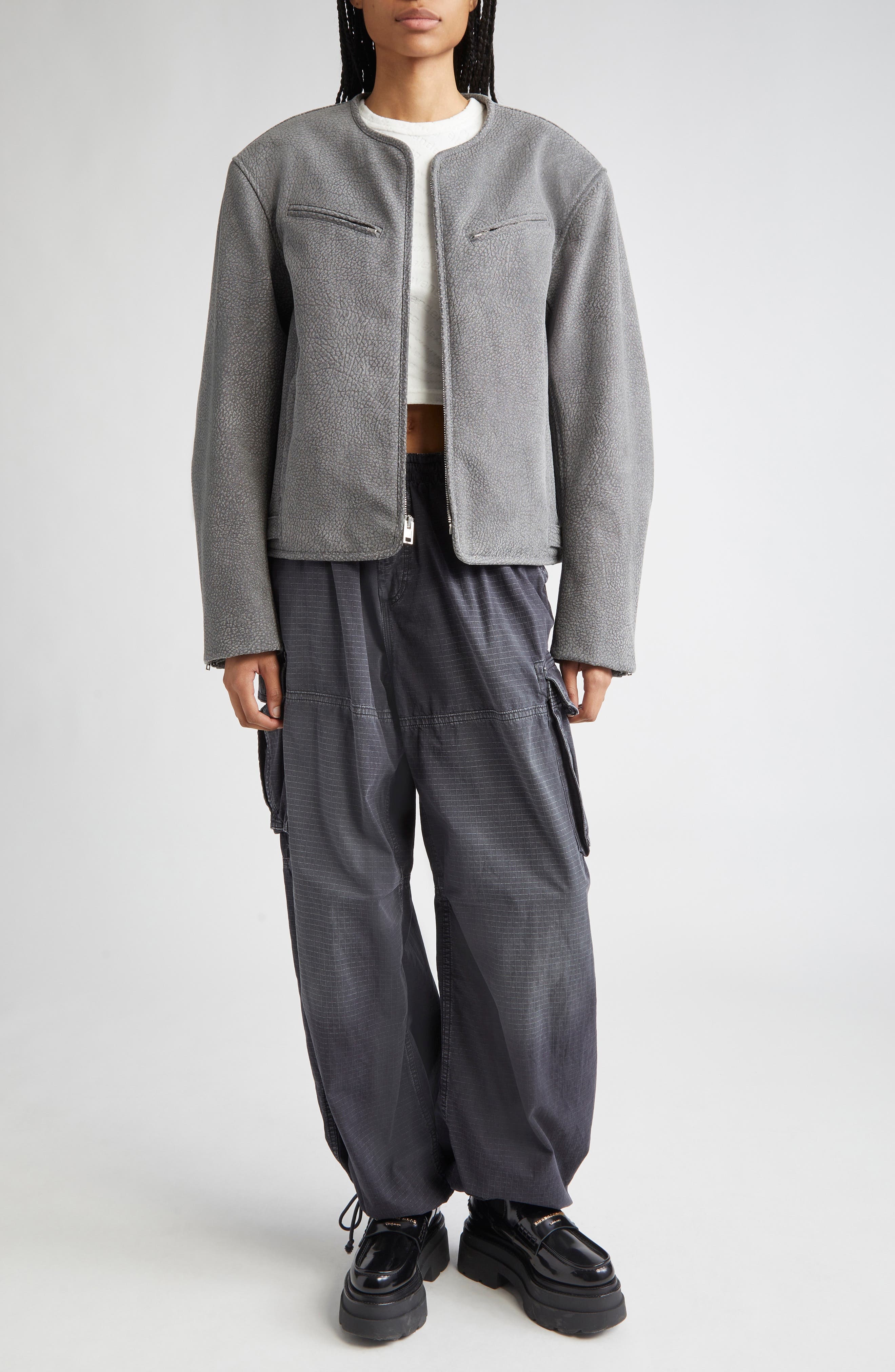 Alexander Wang Boxy Cotton Moto Jacket in Grey at Nordstrom - 2