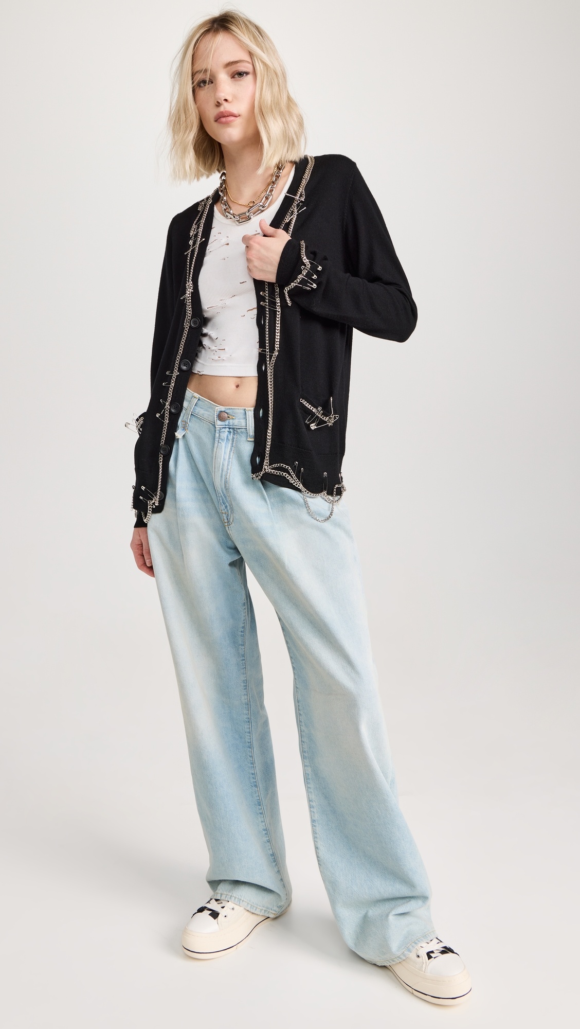 Damon Pleated Wide Leg Jeans - 7