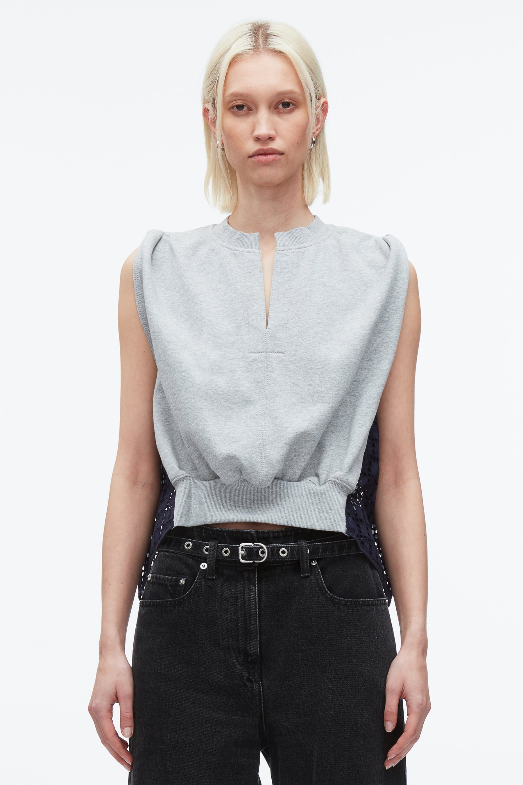 French Terry Top with Broiderie Anglaise Combo - 3