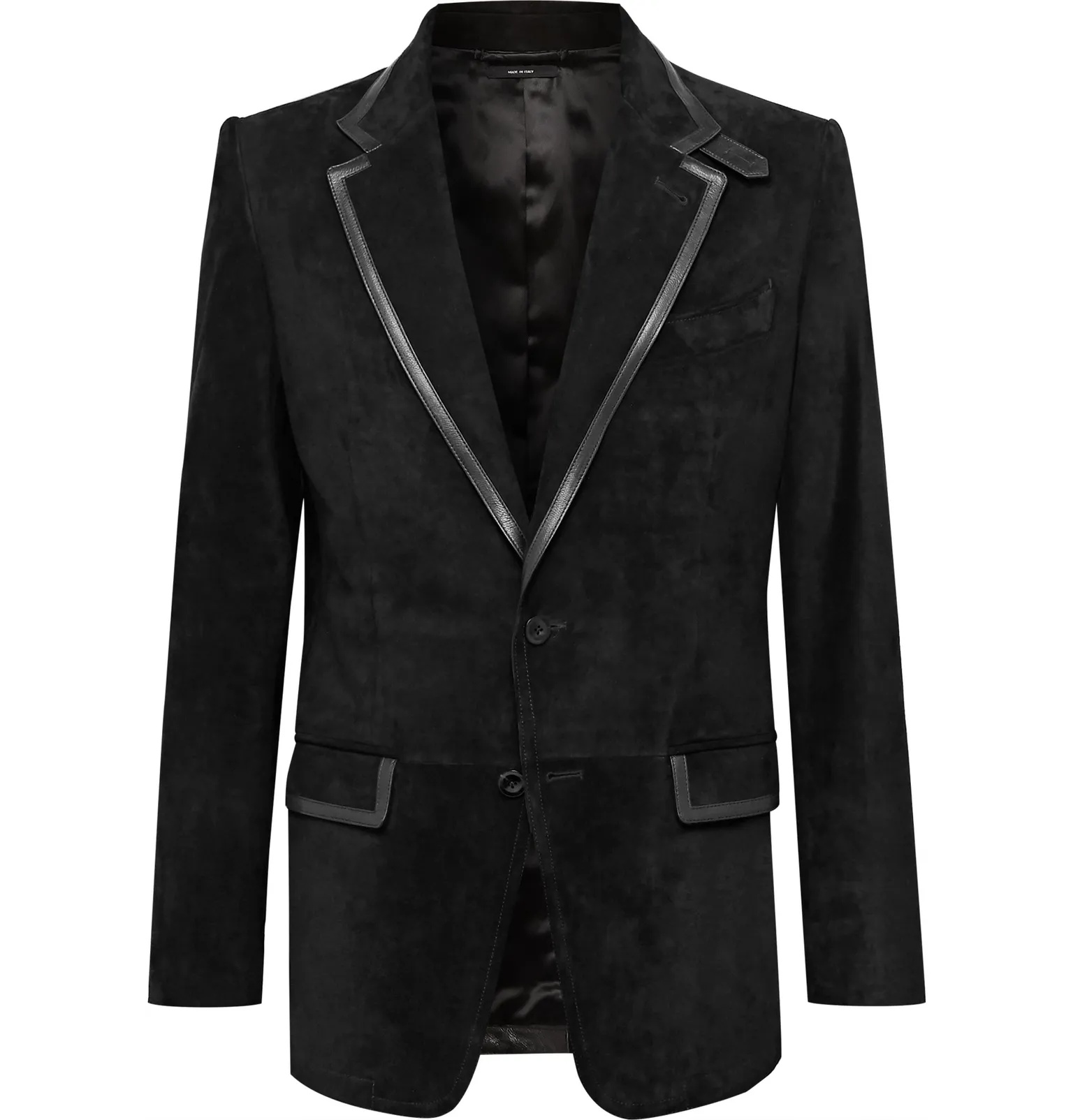 Slim-Fit Leather-Trimmed Suede Blazer - 1