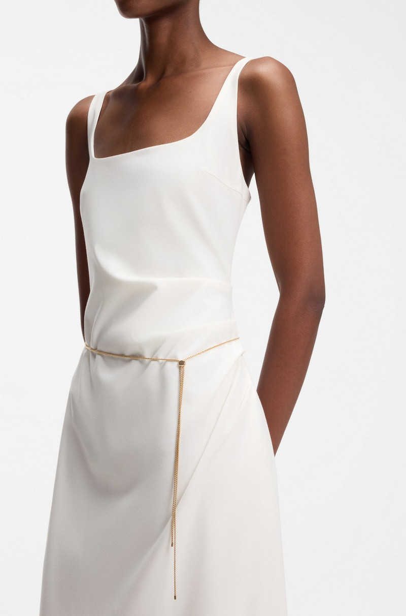 SQUARE-NECK DRESS WITH GOLDEN CHAIN BELT 6