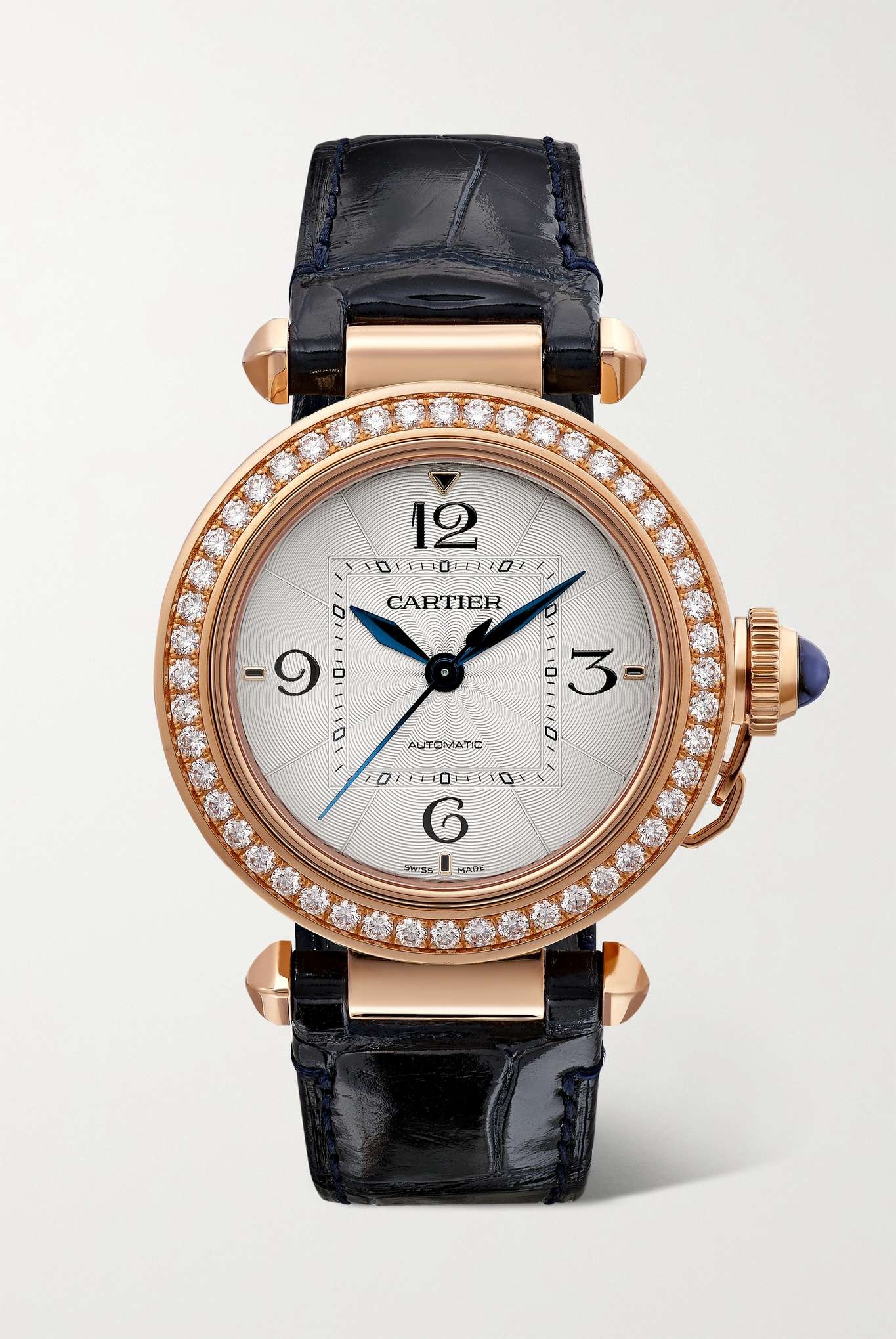 Pasha de Cartier Automatic 35mm 18-karat rose gold, alligator and diamond watch - 1