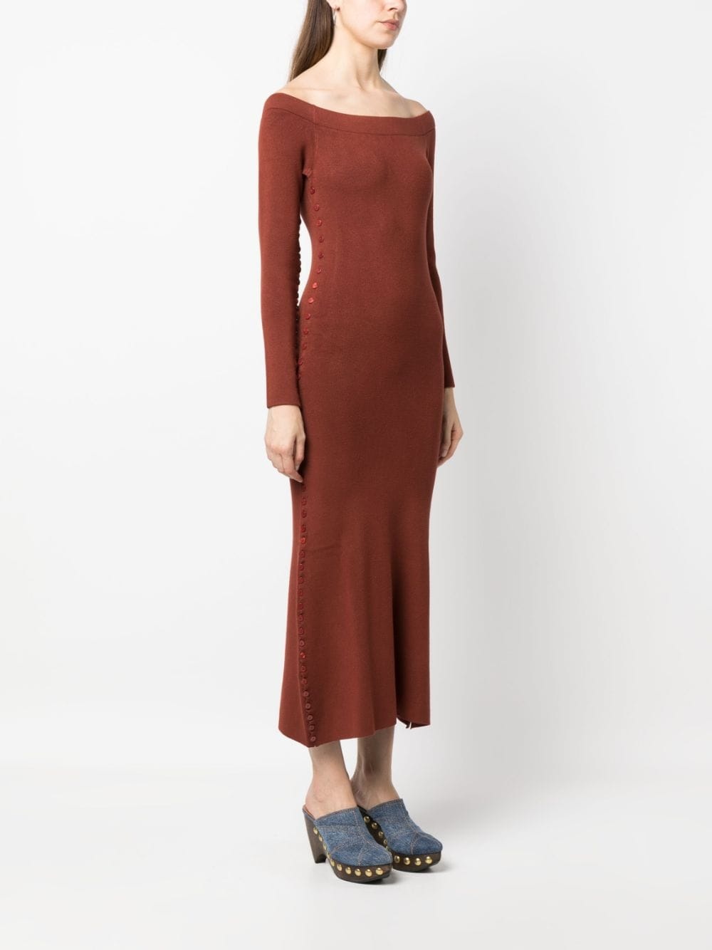 long-sleeved knitted midi dress - 3