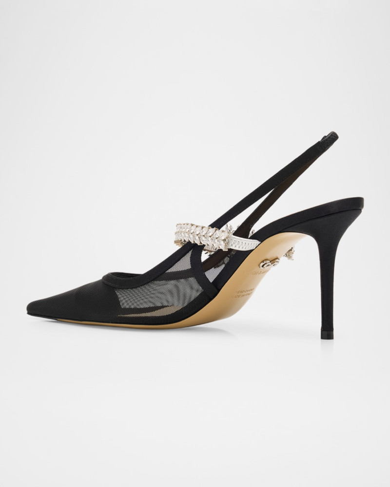 Embellished Lotus Flower Mesh Slingback Pumps 4