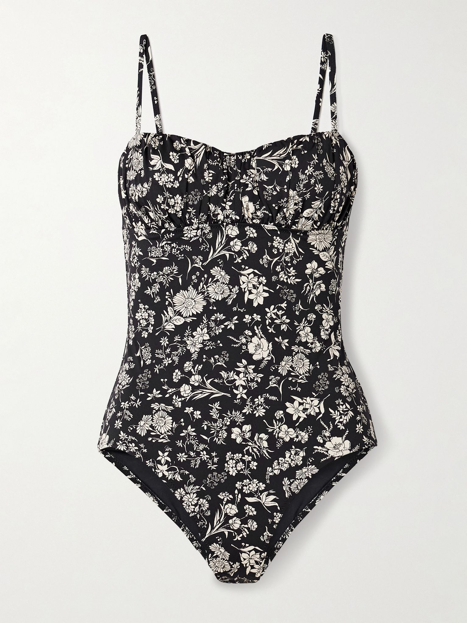 Zahara gathered floral-print underwired swimsuit Black - 1