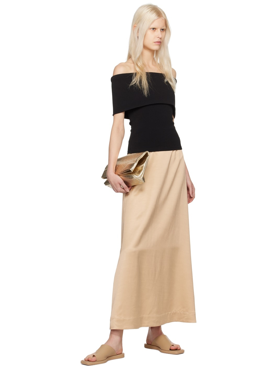 Beige Gilded Maxi Skirt - 4