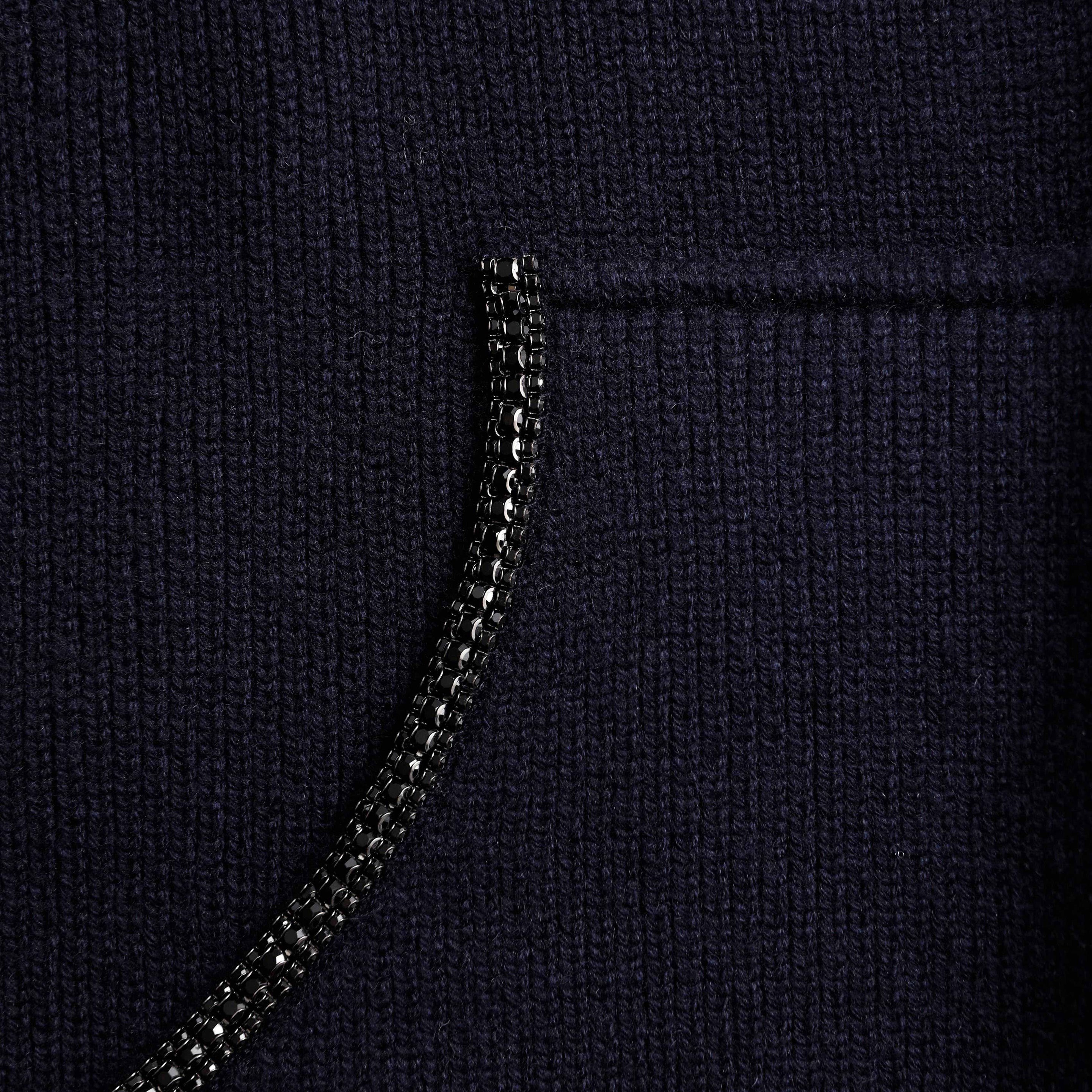 Navy Knit Diamante Trim Hoodie - 5
