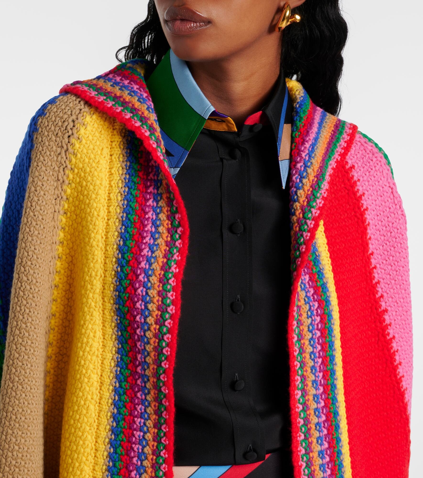 Colorblocked knitted wool poncho - 4