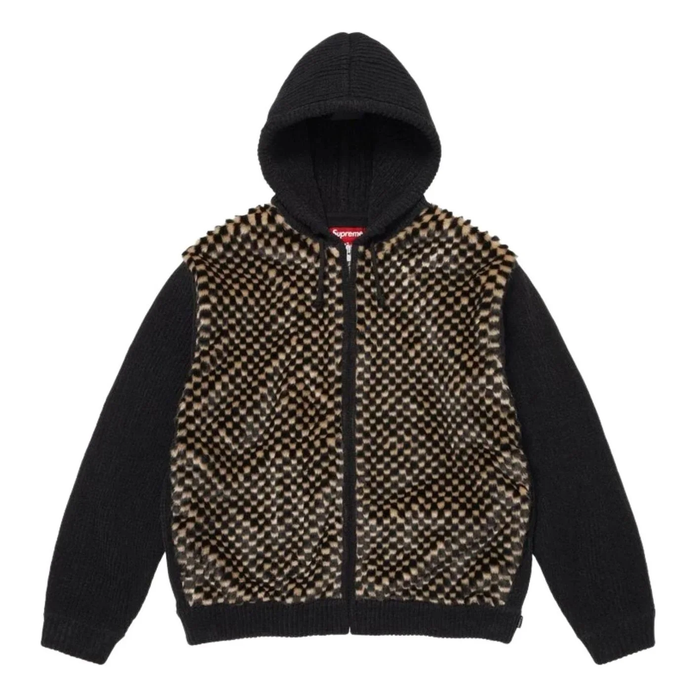 Supreme SS26 Checkerboard Faux Fur Zip Up Hooded Sweater 'Black' SUP-SS26-127-BLK - 1