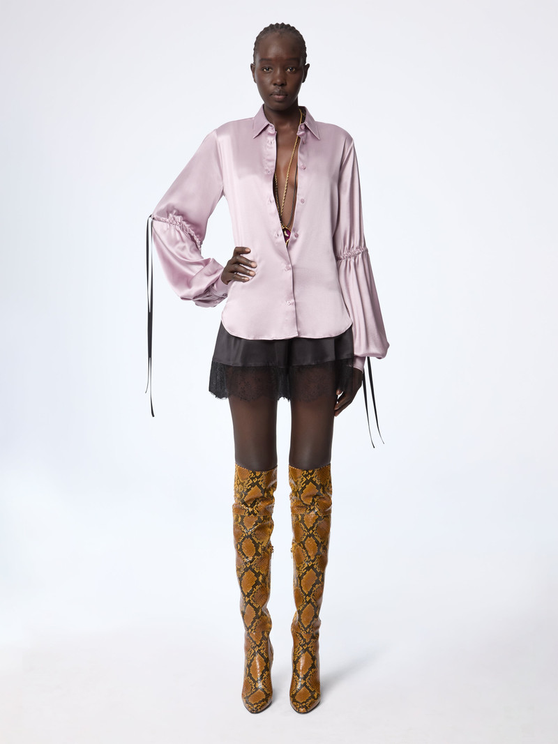 Mauve Silk Satin Shirt With Bow Details 1