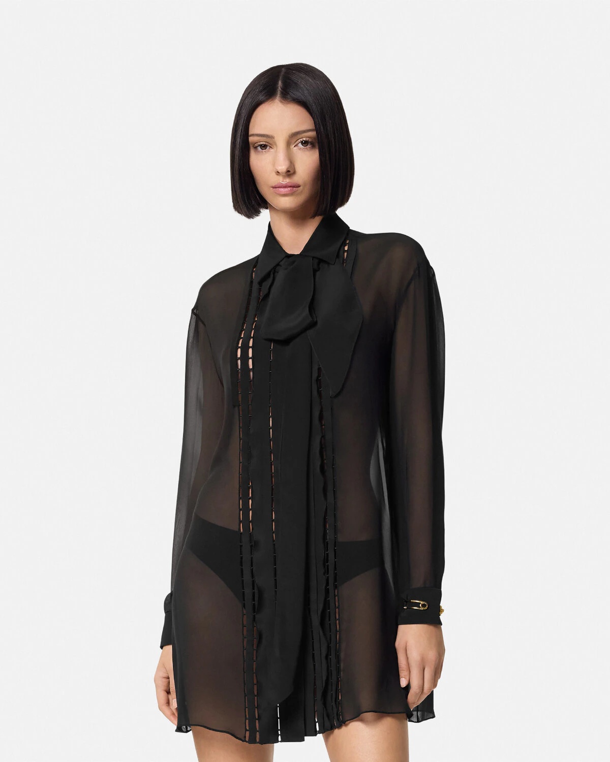 Silk Georgette Lavallière Long Shirt - 4