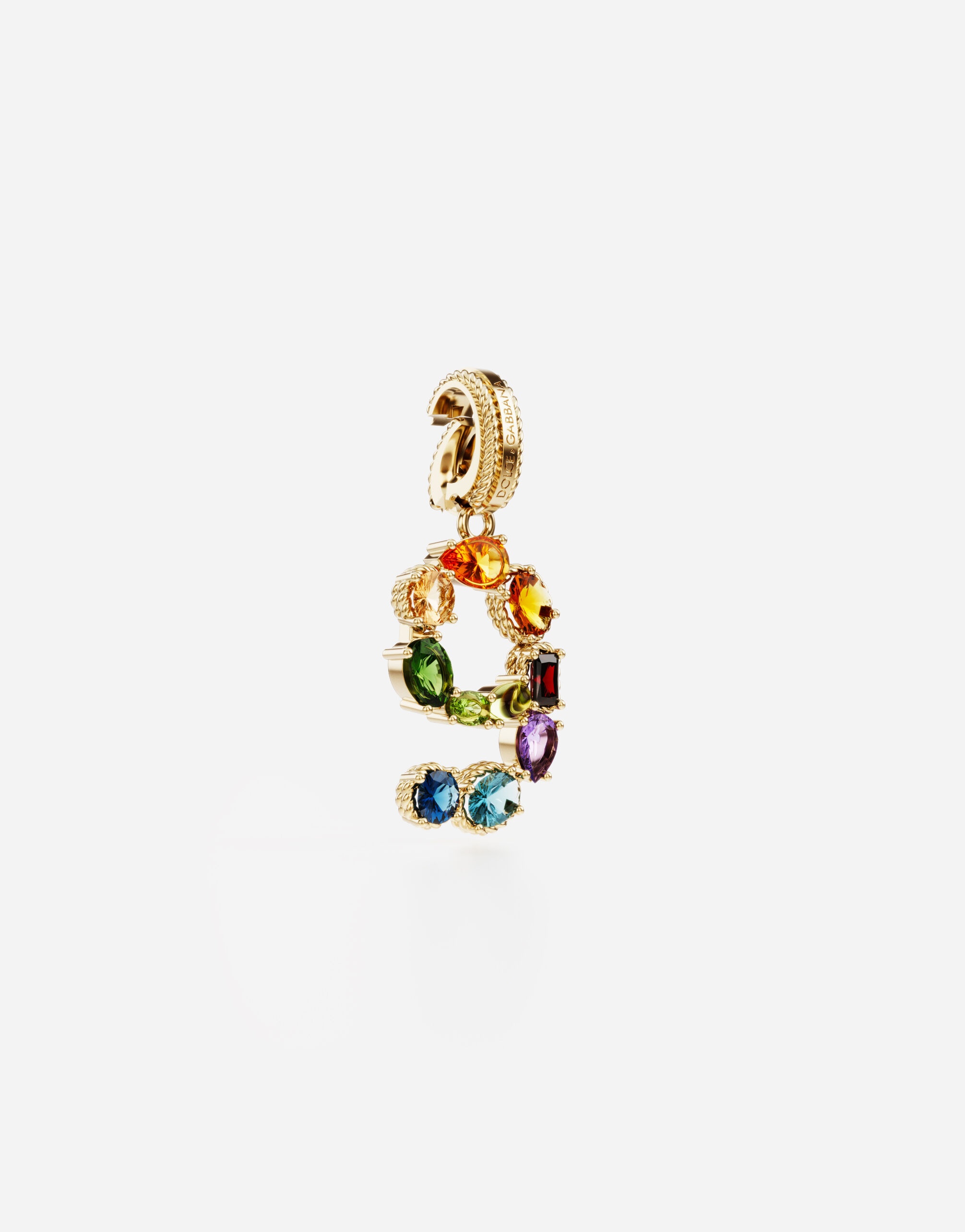 18 kt yellow gold rainbow pendant  with multicolor finegemstones representing number 9 - 2