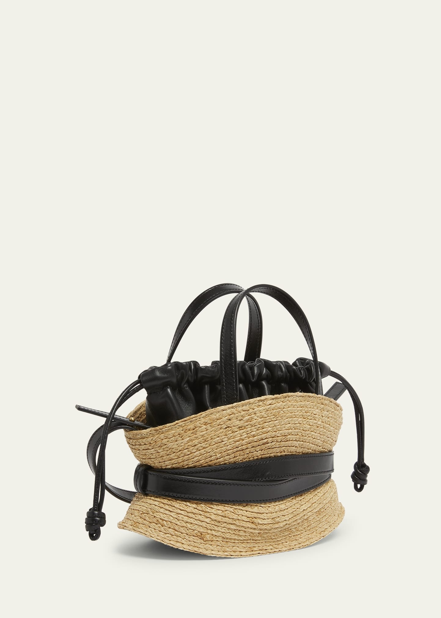Shuffle Mini Top-Handle Bag in Raffia and Calfskin - 3