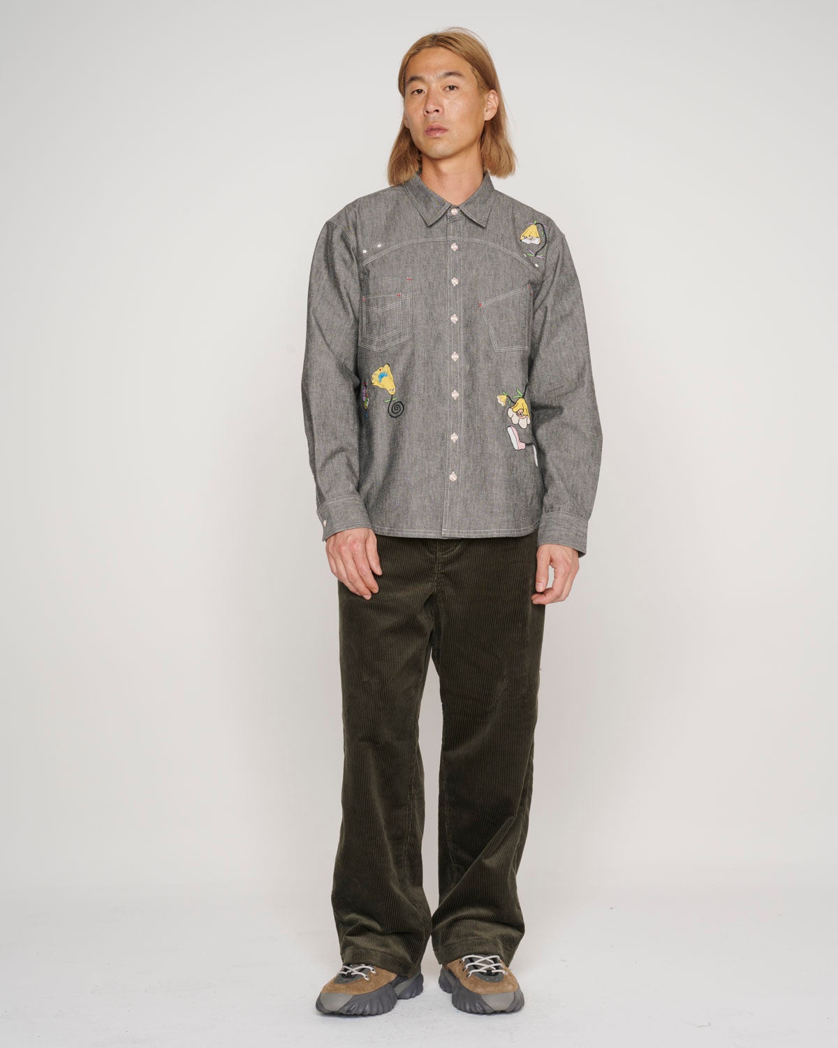 Garden Party Chambray Button Up Shirt - Gray - 8
