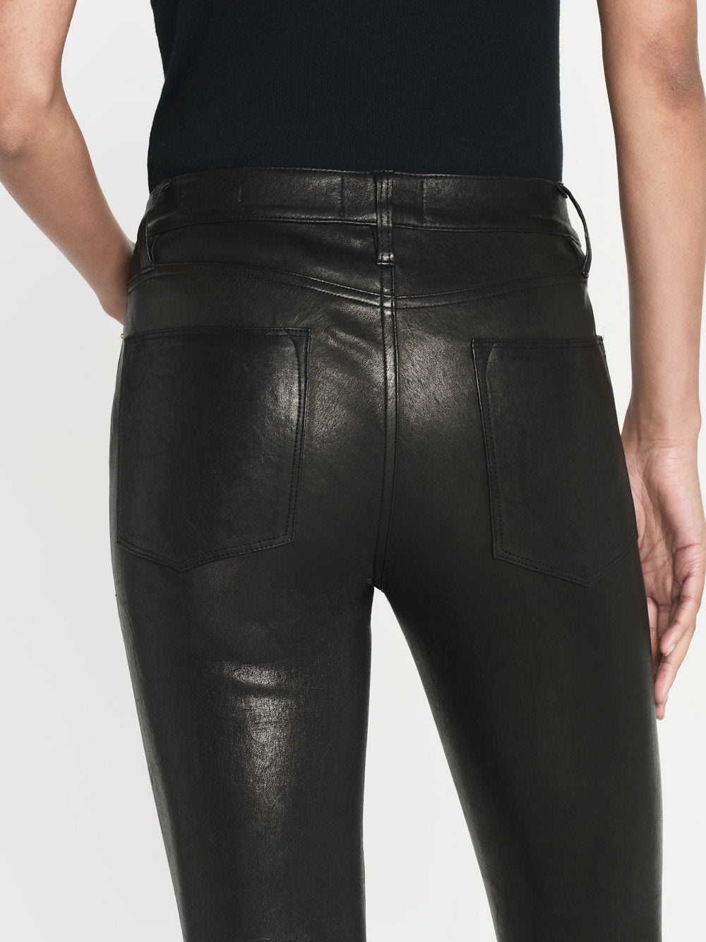 Leather Le High Skinny in Washed Black - 3