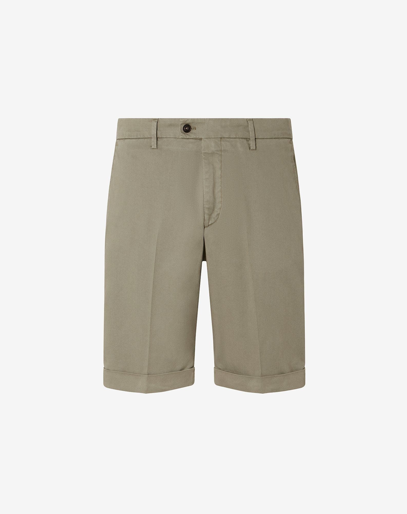 Khaki stretch lyocell cotton Bermuda shorts - 1