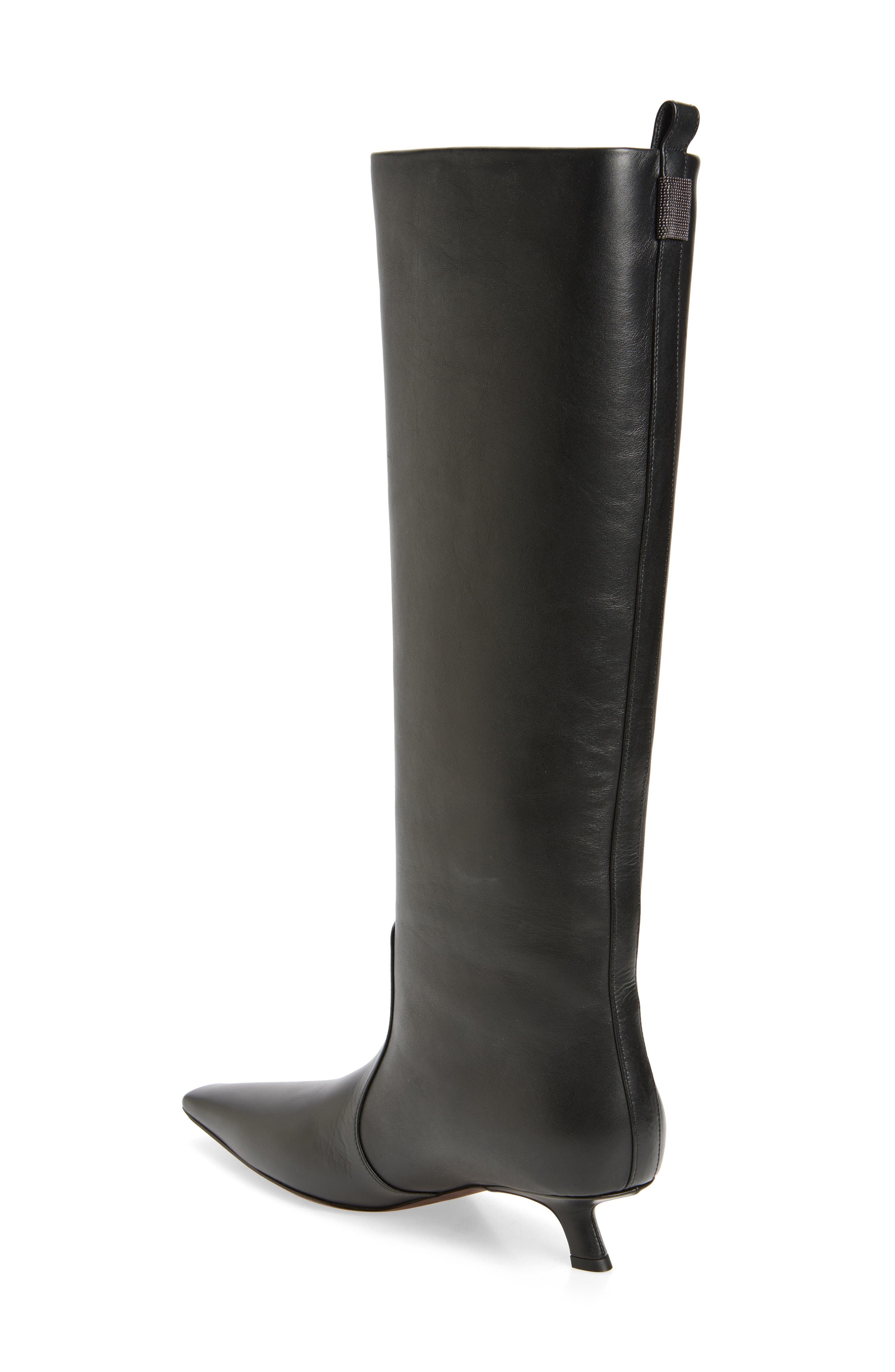 Brunello Cucinelli Kitten Heel Tall Boot in C101 Nero at Nordstrom - 2