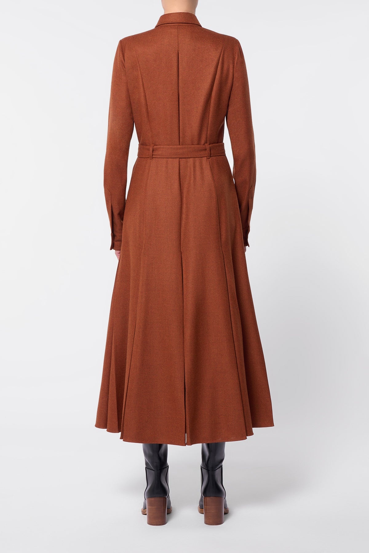 Roe Pleated Shirtdress in Rust Melange Virgin Wool Cashmere Flannel - 4
