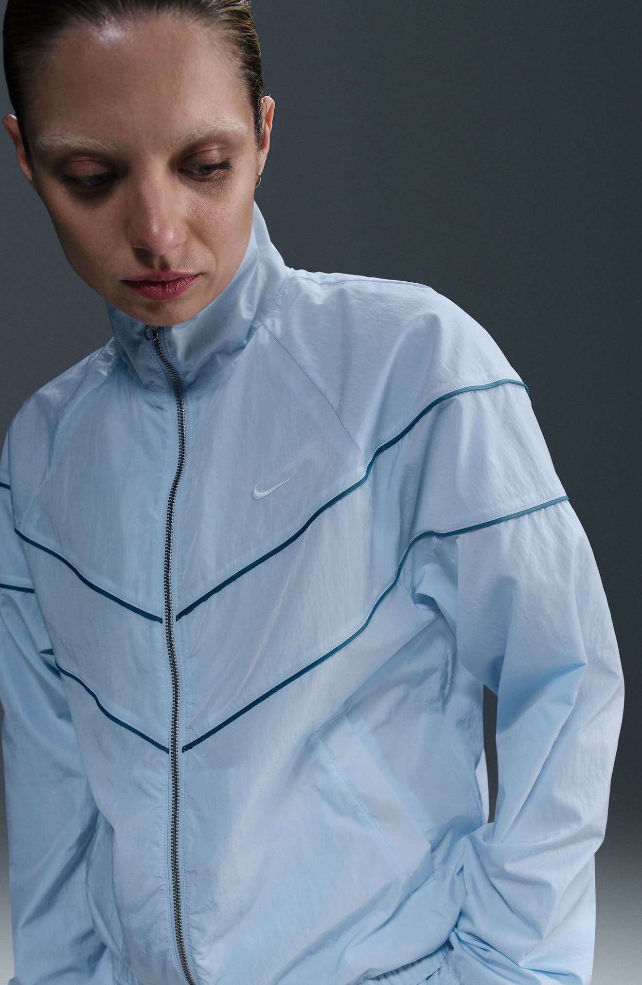 Nike Windrunner Water Repellent Jacket in Blue Tint/Smokey Blue/White at Nordstrom - 8