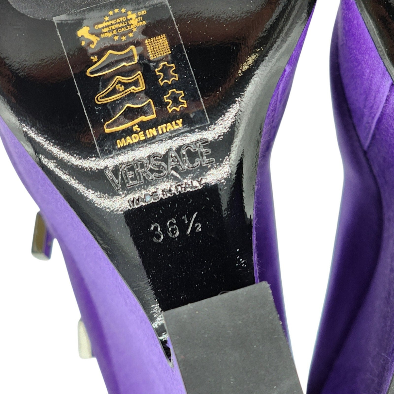Versace Tempest Strappy Satin Platform Pumps in Purple EU 36.5 US 6 - 6