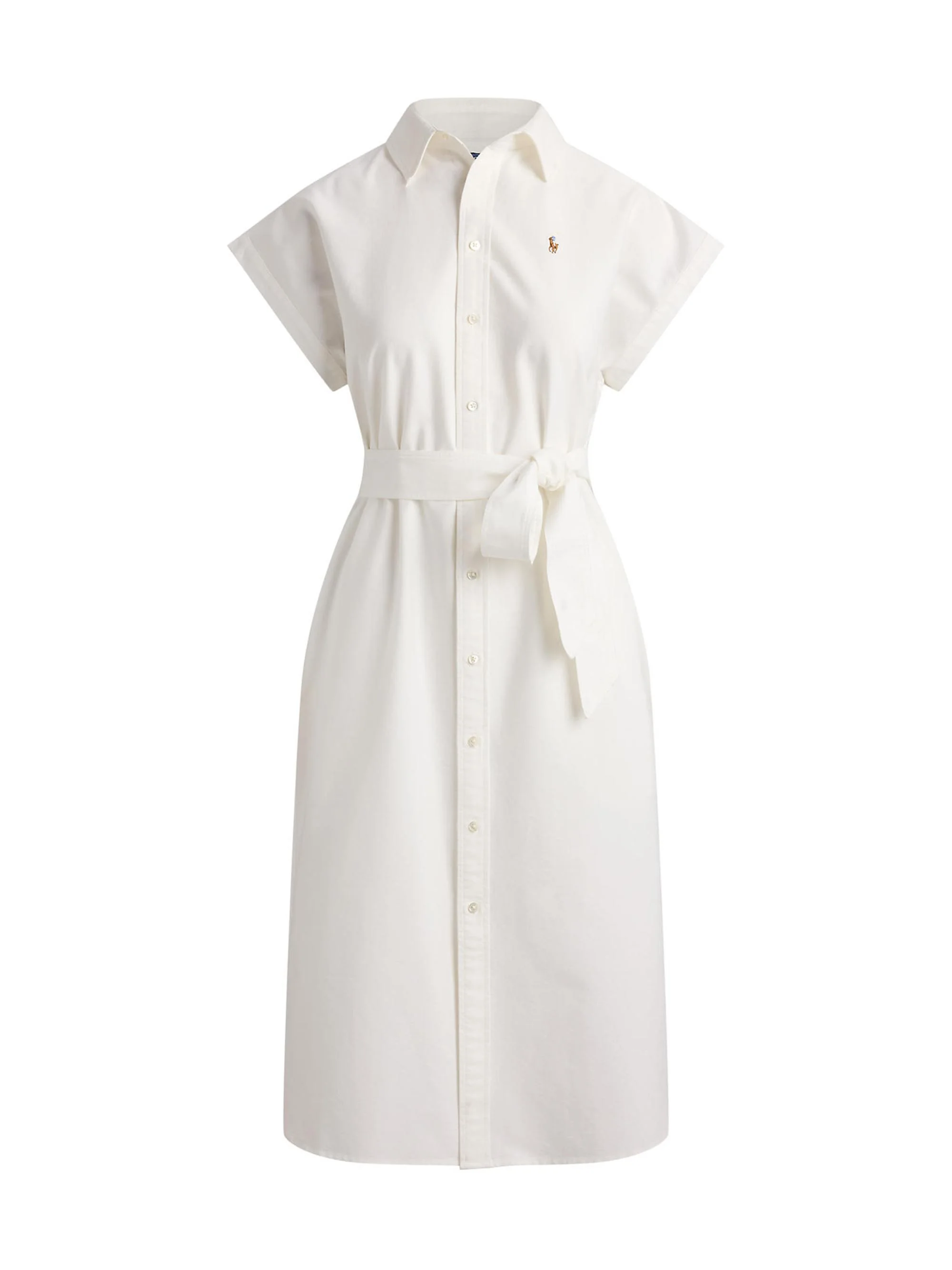 Women's Cotton Oxford Belted Midi-Shirtdress - White - 1