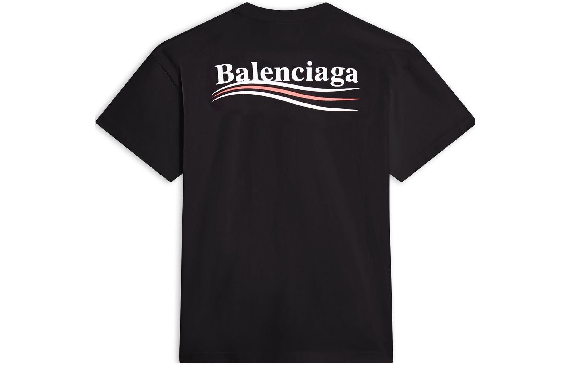 (WMNS) Balenciaga Political Campaign Logo Short Sleeve T-Shirt 'Black' 612964TKVJ11070 - 2