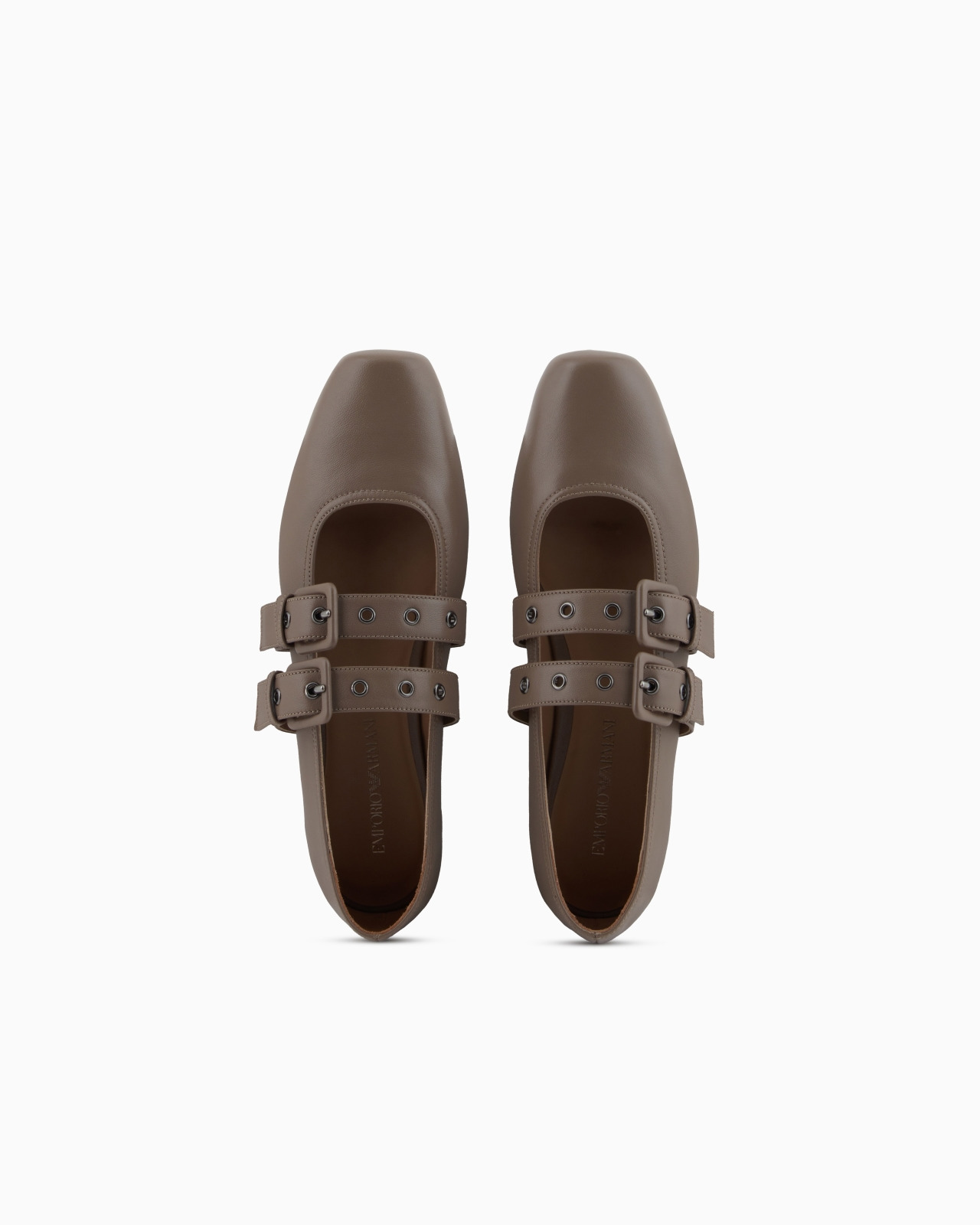 NAPPA-LEATHER SQUARE-TOED BALLERINAS WITH DOUBLE STRAP - 3