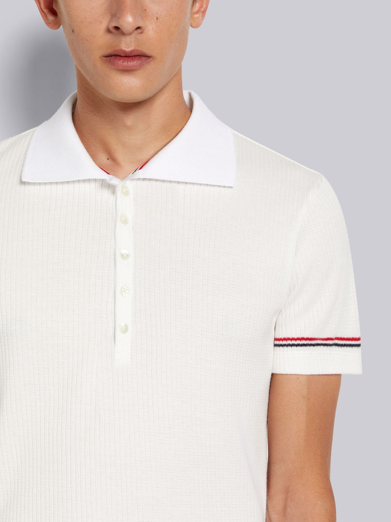 White Micro Thermal Rib Stripe Cuff Polo 5