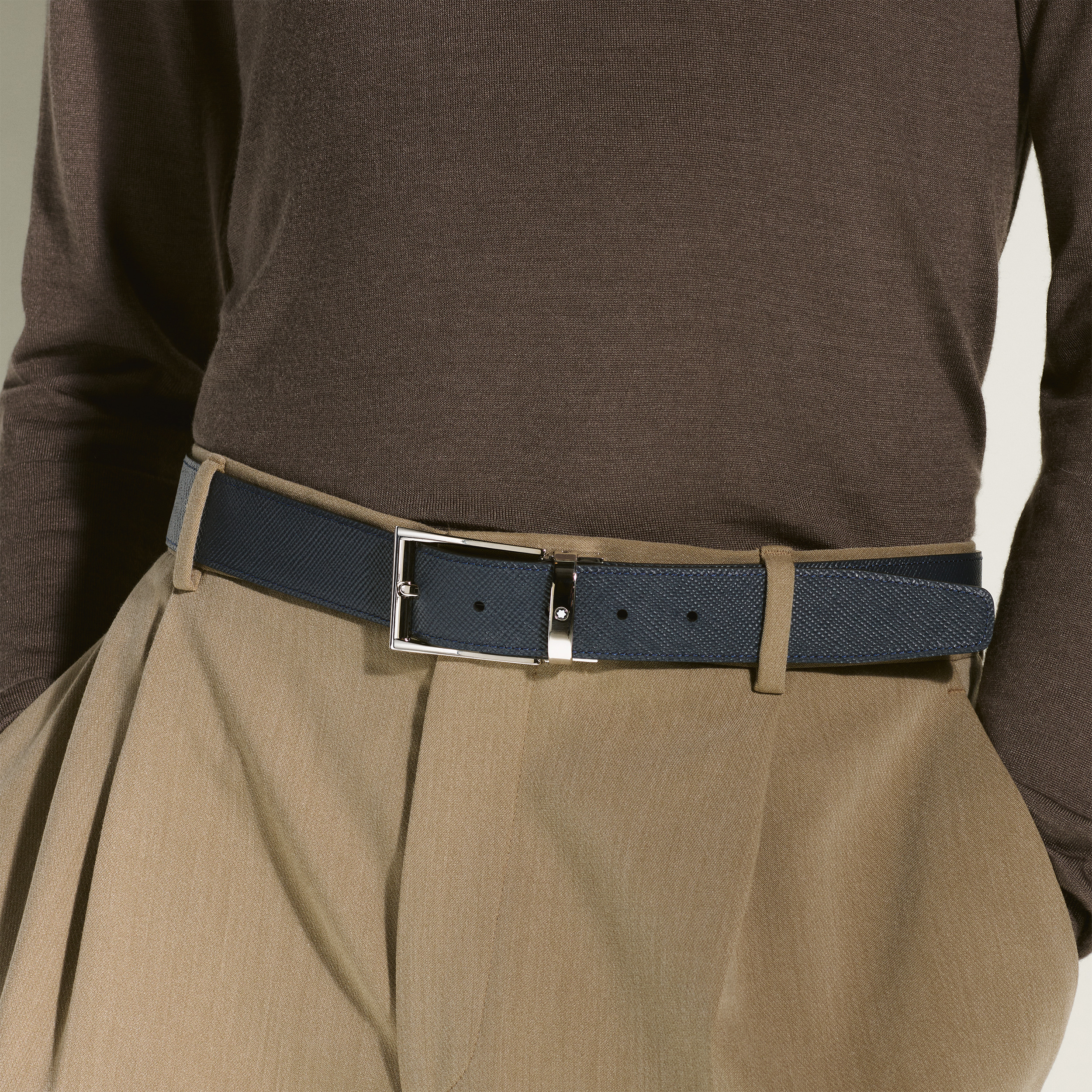 Black/blue 35 mm reversible leather belt - 2