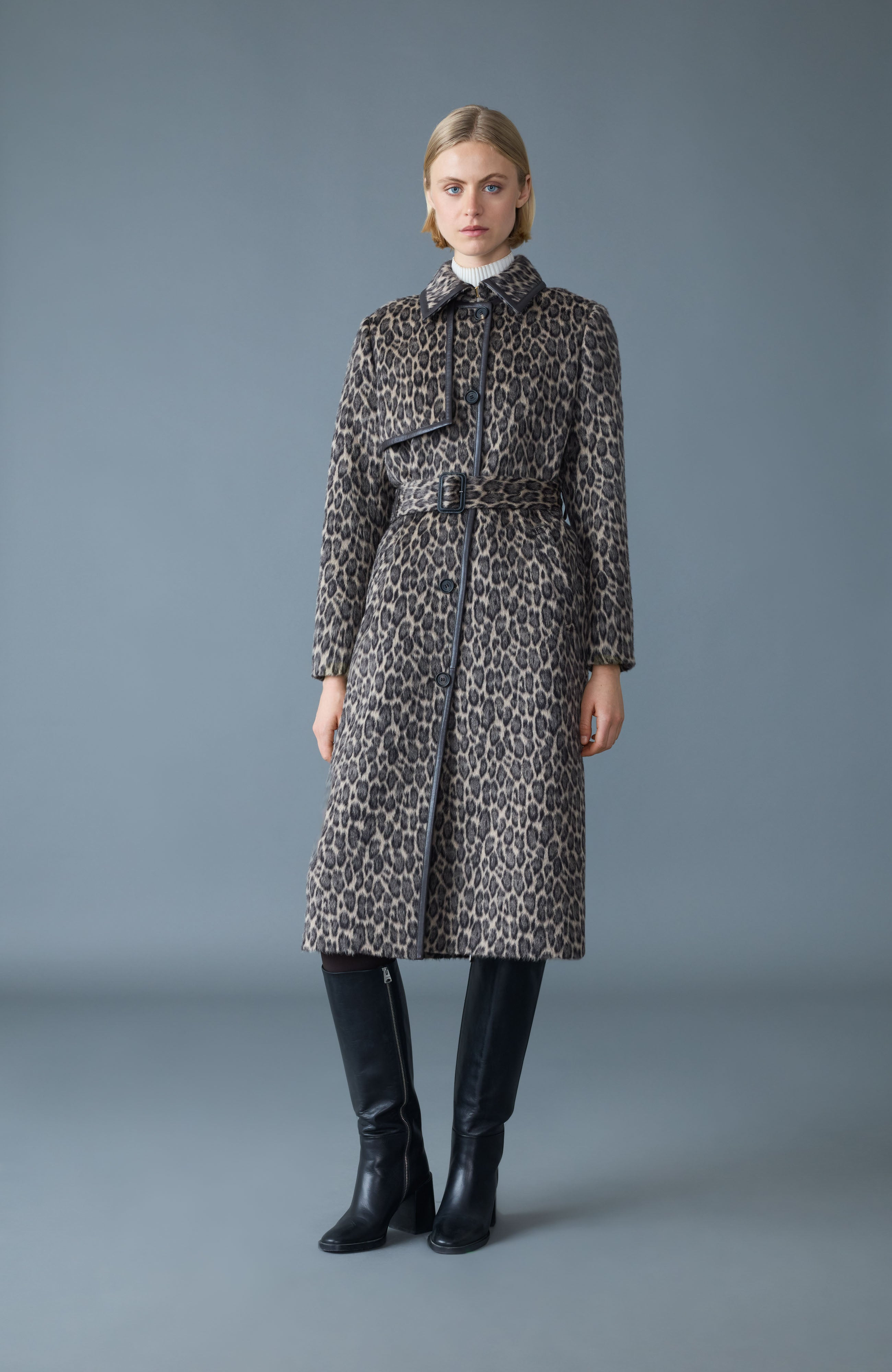 ZEVA-A Long Wool Coat With Leather Trim - 2