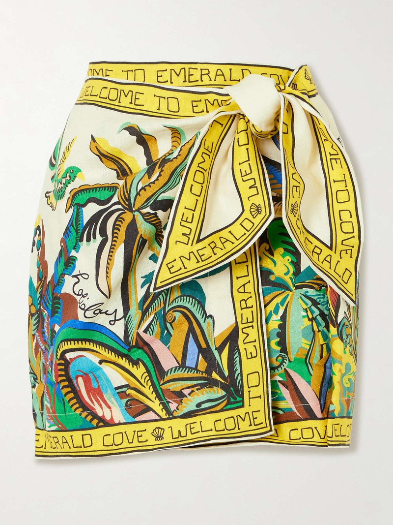 Day Dream wrap-effect linen mini skirt Multi 1